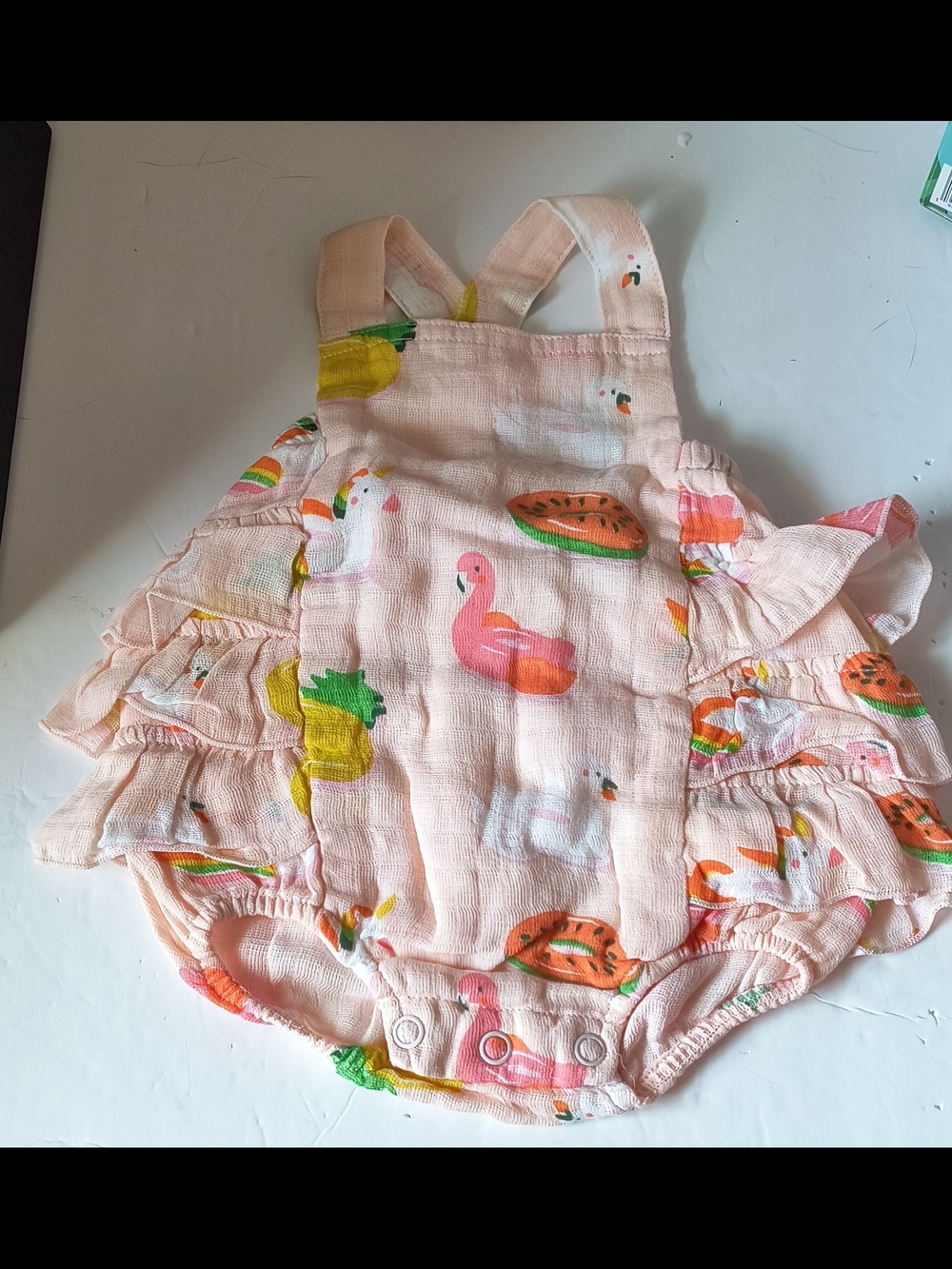 Angel Dear Peach Flamingo & Fruit Ruffle Romper